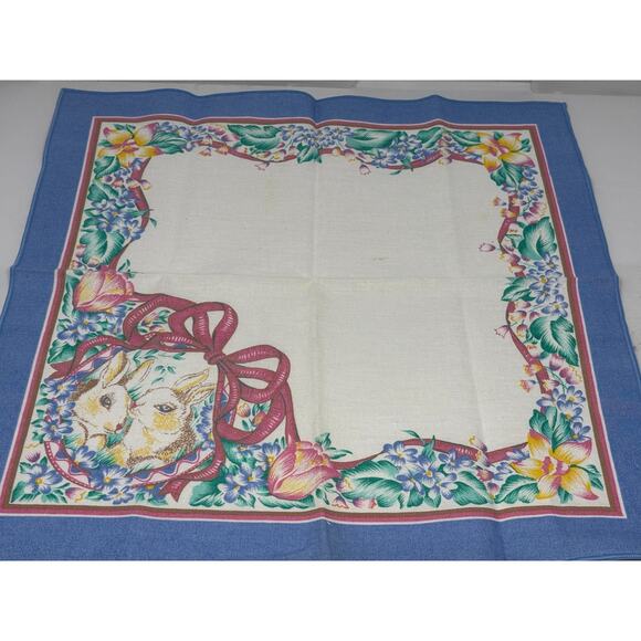 Vtg Easter Cloth Napkins 17x17 Bunnies Basket Spring Flowers Tulips Set Of 6 - Picture 2 of 5